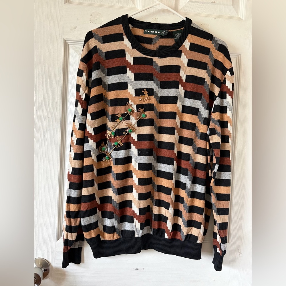 Tundra Women’s Crewneck Knit Sweater - Black, Brown, Tan Sz L/G